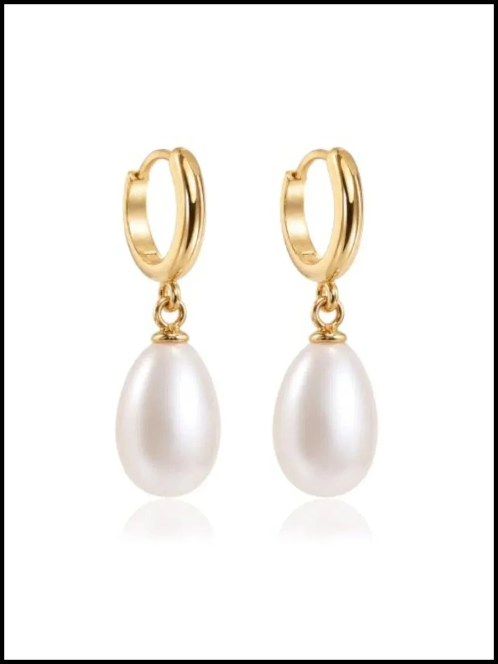 Gold Plated Pearl Drop Huggie Hoop Earrings Dainty Dangle Bridal Jewelry Gift